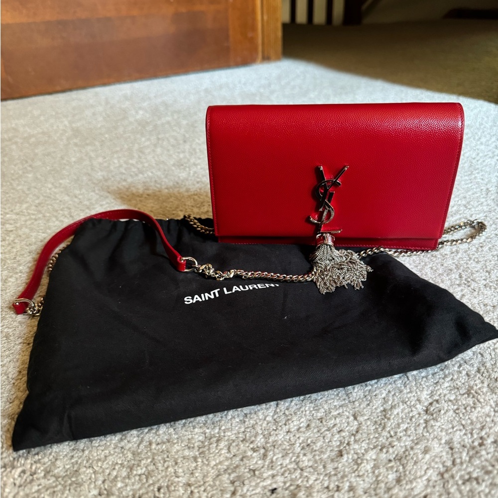 Saint Laurent Scarlet Red Clutch with Chain